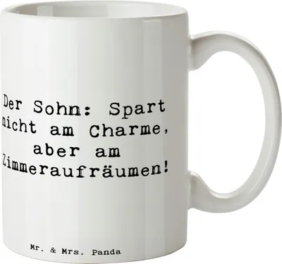 Produktbild von Mr. & Mrs. Panda Tasse Spruch Sohn Charme - Weiß - Geschenk, Pott, Kaffeebecher, schöne, Zimmer aufräumen, Stolz, Familie, Geschenke, Keramiktasse, Geburtstage, Teenager