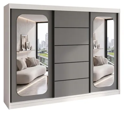 Produktbild von BELANO Schwebetürenschrank 200 cm mit Spiegel – Kleiderschrank mit Schiebetüren, Innenausstattung:  Basic