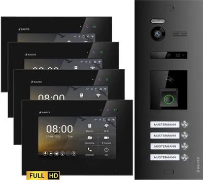 Produktbild von Balter EVO HD Video Türsprechanlage mit Fingerprint und RFID für 4 Familienhaus, 4x Monitore