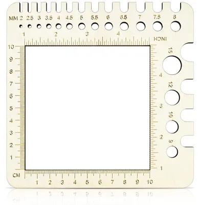Produktbild von Messrahmen (Holz), Nadellehre für Stricknadeln von 2 mm bis 15 mm, Stricknadellehre, Stricknadelgrößenlehre, Strickzubehör