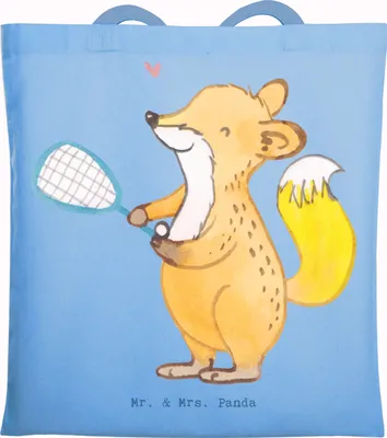 Produktbild von Mr. & Mrs. Panda Tote Bag Fuchs Squash spielen - Sky Blue - Geschenk, Tasche, Squashhalle, Unitasche, Shopping, Ballsport, canvas, Einkaufstasche