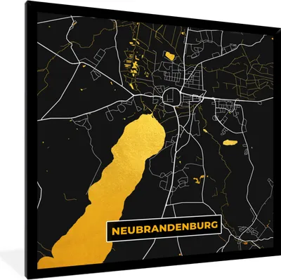Produktbild von MuchoWow® Gerahmtes Poster Neubrandenburg - Gold - Karte - Stadtplan - Deutschland 40x40 cm - Poster mit Schwarzem Bilderrahmen Wandposter Rahmen Foto Bilder - Mit Rahmen - Wanddekoration Schlafzimmer