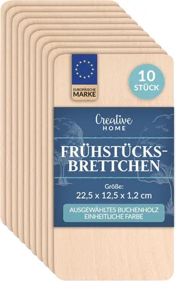 Produktbild von Creative Home 10 x helle Frühstücksbrettchen Holz Set | 22.5 x 12.5 x 1.2 cm