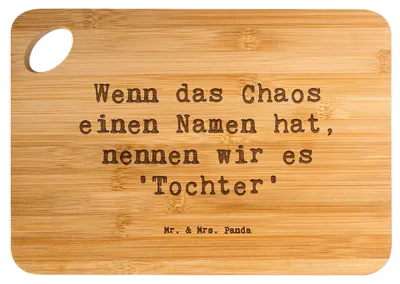 Produktbild von Mr. & Mrs. Panda Schneidebrett Spruch Chaos Tochter - Transparent - Geschenk, Frühstücksbrett, Freude, Handarbeit, Frühstücksbrettchen, Humor, Einfallsreichtum, Holzbrett