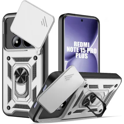 Image de Coque pour Xiaomi Redmi Note 15 Pro Plus 5G, Antichoc avec Anneau et Protection Caméra - Argenté