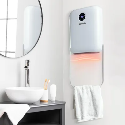 Produktbild von Badezimmerheizung – Wandheizung mit Handtuchhalter – Thermostat – Weiß – 800/2000W – LED-Anzeige – Thermostat – Fernbedienung – Weiß [BW2104]