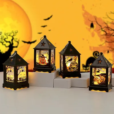 4er-Set Halloween-Laternen, LED, 10,3 cm, warmweiß, für Innen & Außen