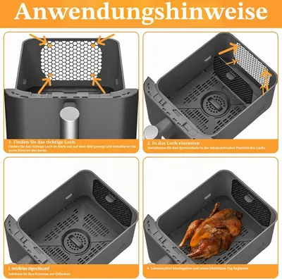 Produktbild von Silikon Spritzschutz für Heißluftfritteusen, 2 Stück, Schwarz, Zubehör für Heißluftfritteusen, Wiederverwendbar, Schutz gegen Fettspritzer, Spülmaschinengeeignet