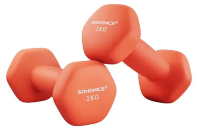 Immagine prodotto di Set di manubri in neoprene da 2 kg – ghisa arancione, impugnatura antiscivolo