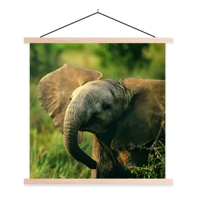 Produktbild von MuchoWow® Textilposter Elefant - Grün - Tiere - Natur 40x40 cm mit holzfarbenen Rahmen - Posterleiste