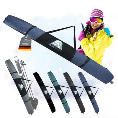 Produktbild von Skitasche Skisack für Ski 160cm 180cm und Skistöcke Skibag Skicover Modell 3 (marine meliert 160)