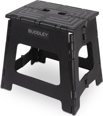 BUDDLEY Tritthocker klappbar – 32 cm hoher Tritt mit Anti-Rutsch-Design - Tragfähigkeit bis 99 kg - ideal für Küche, Bad, Garage & Camping (Schwarz/XL