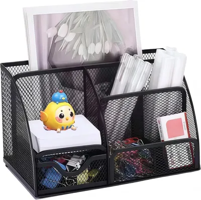 Produktbild von Schreibtisch Organizer, Stiftehalter Schwarz, 7 Fächer Mit Schubladen, Metall Stiftehalter, Für Büro