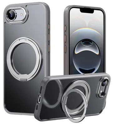 Produktbild von Handyhülle für Apple iPhone 17e / 16e 360 Grad Ring MagSafe TPU + PC Schutz Grau