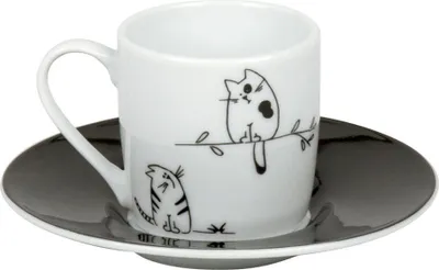 Immagine prodotto di Könitz Funny Cats Espresso Set, 2-tlg., Espresso Tasse, Becher, Untertasse, Porzellan, Katzen, 85 ml, 11 5 053 2075