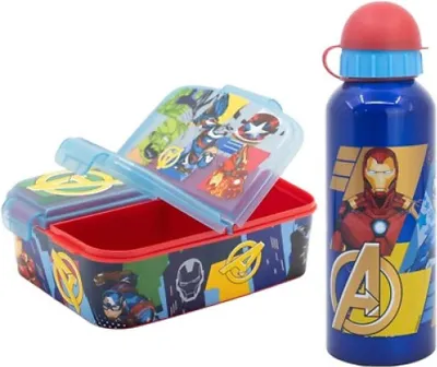Produktbild von Marvel Avengers Kinder Set 2 tlg 3 Kammern Brotdose Alu-Trinkflasche 530 ml