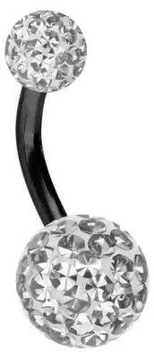 Produktbild von Bauchnabelpiercing Chirurgenstahl Bananabell EPOXY-KUGELN Farbe: Schwarz + Kristall: Kristallklar Stablänge: 8mm