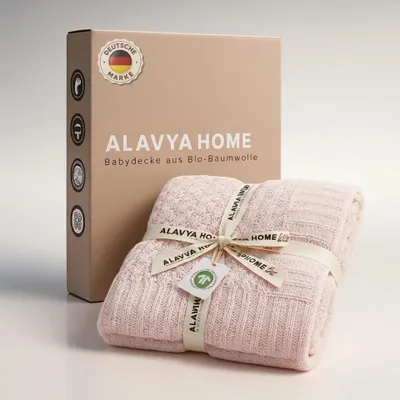 Produktbild von Alavya Home® Babydecke 75x100 cm Baumwolle Rosa I Baumwolldecke Strickdecke für Baby I Baby Decke Neugeborenen Kuscheldecke Geschenk Junge & Mädchen I 100% GOTS Baumwolle