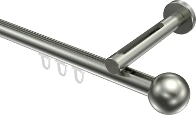 Produktbild von Interdeco Innenlaufstange / Gardinenstange mit Innenlauf Edelstahl-Optik, Typ Siteno Luino (Kugel), 20 mm Ø 1-läufig, 100 cm