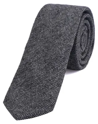 Produktbild von DonDon Herren Krawatte 6 cm Baumwolle schwarz-grau Fischgrätmuster