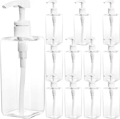 Produktbild von 12 Pack 500 ML Kunststoff Pumpflaschen, Leerer Nachfüllbarer Behälter Flüssigseifenspender für Shampoo, Lotion, Reinigungsmittel, Küche, Bad, Klares Quadrat