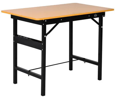 Produktbild von HOMCOM Werkbank Werktisch Arbeitstisch Arbeitsplatte klappbar Stahl MDF Gelb