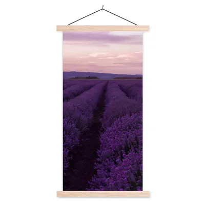 Produktbild von MuchoWow® Textilposter Lavendel - Lila - Blumen - Natur 40x80 cm mit holzfarbenen Rahmen - Wohnzimmer