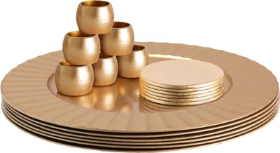Produktbild von Argon Ta 18-teiliges rundes Platzteller-Set – 33 cm – Goldflöte