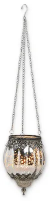 Produktbild von Vintage Kerzenglas zum Hängen Windlicht Laterne, silber in 16 cm