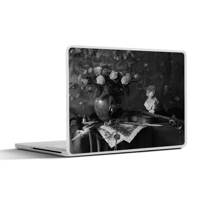 Produktbild von MuchoWow® Laptop Aufkleber Sticker Cover Stilleben - Geige - Schwarz - Weiß 36.5x27.5 cm - Laptop-Sticker