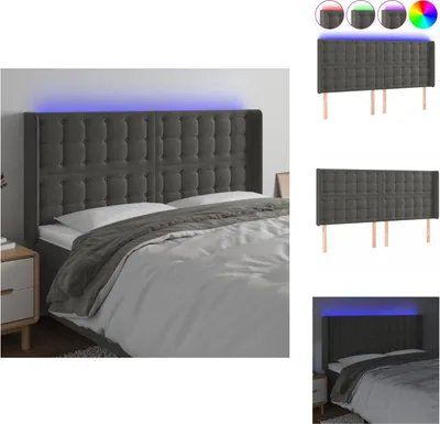 Produktbild von vidaXL LED Kopfteil Dunkelgrau 203x16x118/128 cm Samt -  Kopf- & Fußenden
