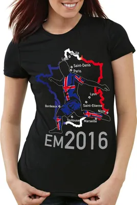 Produktbild von style3 EM 2016 Island Fan Damen T-Shirt Frankreich alle Spielorte, Farbe:Schwarz, Größe:S
