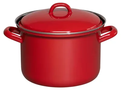 Emaille-Pfanne mit Deckel Ø 16 cm, 1,5 L, rot