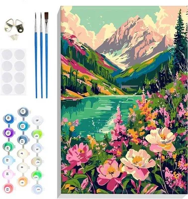 Immagine prodotto di Kit per dipingere per adulti - Paesaggio montano - Pittura fai-da-te - Include cornice