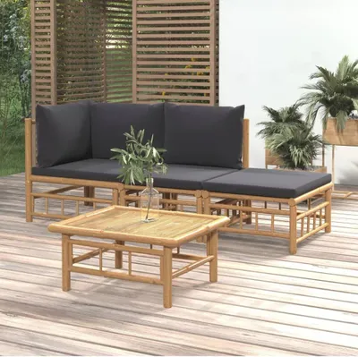 Produktbild von ZMH 4-tlg. Garten-Lounge-Set mit Dunkelgrauen Kissen Bambus