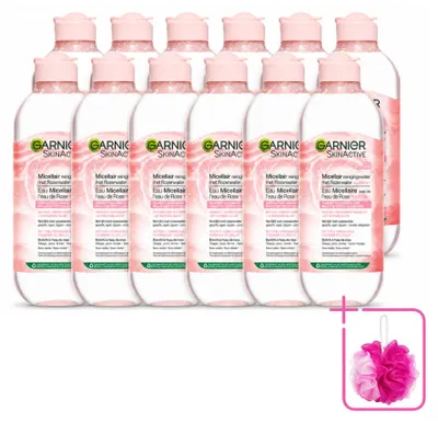 Productafbeelding van 12 x Garnier SkinActive Micellaire Reinigingswater met rozenwater, 400 ml - Voordelingsverpakking - 12 stuks
