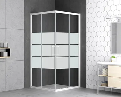 Produktbild von form&style Eckeinstieg SAMOA 80-90 cm Dekor Querstreifen Profilfarbe weiß