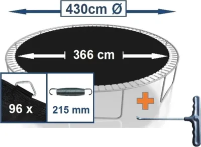 Produktbild von walexo Sprungtuch Sprungmatte incl. Federspanner für Trampolin Ø 430 cm 96 Ösen (Federn 21,5 cm)