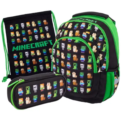 Produktbild von Rucksack Set Minecraft Steve Creeper Astra 3-teiliges Jungen-Schulset