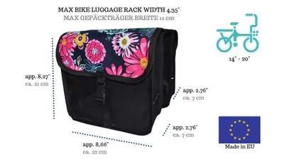 Produktbild von Kinder Fahrradtasche Doppeltasche – Satteltasche für 14-20 Zoll Kinderfahrrad – Gepäckträgertasche, wasserabweisend & leicht 8. Mini - Blumen
