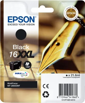 Produktbild von Epson Singlepack Black 16XXL DURABrite Ultra Ink, Hohe (XL-) Ausbeute, Schwarz, Tinte auf Pigmentbasis, 21,6 ml, 1 Stück(e), Einzelpackung