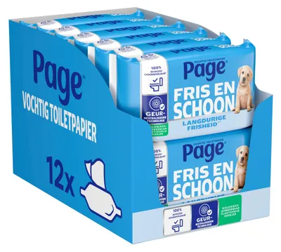 Produktbild von Page Feuchtes Toilettenpapier - Komplett Sauber - 456 Stück (12 x 38 Stück) - Vo