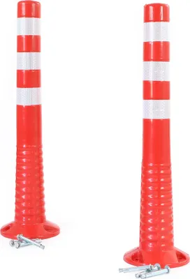 Zdjęcie produktu dla Wiltec 2x słupki odgradzające Ø 20 x 75 cm wykonane z poliuretanu, słupki odgradzające z paskami odblaskowymi, bariera mobilna ze śrubami, ochrona pojazdów przed uderzeniami