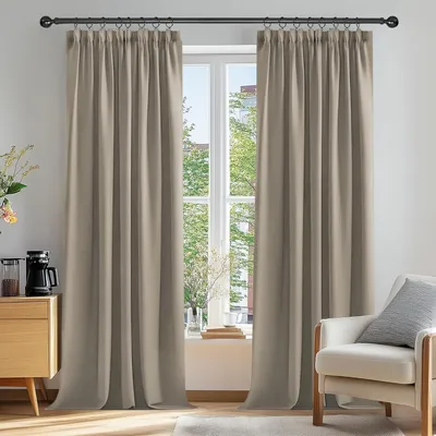 Produktbild von Gardinen Blickdicht Kräuselband Verdunkelung 2er Set 229x229cm Taupe