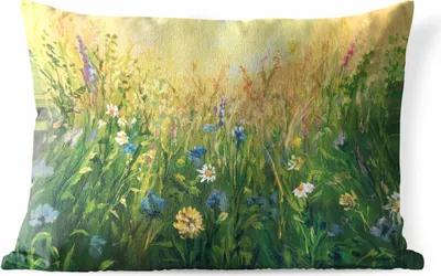 Produktbild von MuchoWow® Outdoor Kissen - Blumen - Aquarell - Sonne - 50x30 cm - Wetterfest - Lounge Kissen - Sofa kissen - Wohnzimmer Dekoration