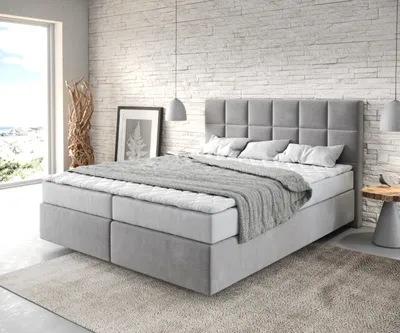 Produktbild von DELIFE Boxspringbett Dream-Fine 160x200 cm Mikrofaser Grau mit Matratze und Topper