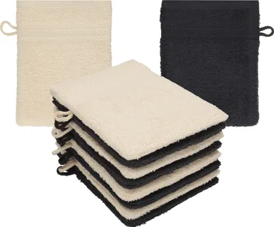 Produktbild von Betz 10 Stück Waschhandschuhe 16x21 cm PREMIUM 100% Baumwolle  Farbe: sand - graphit