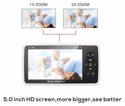 Productafbeelding van Babyfoon met Camera en Scherm - 5 Inch - 22 Uur Accutijd - 1000ft Bereik - 2-Weg Audio
