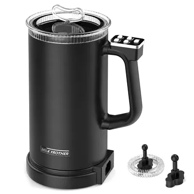 Produktbild von Elektrischer Milchaufschäumer 4 in 1, 350ml Milchschäumer für Cappuccino Latte Macchiato, kalt & warm, Edelstahl, automatische Temperaturkontrolle