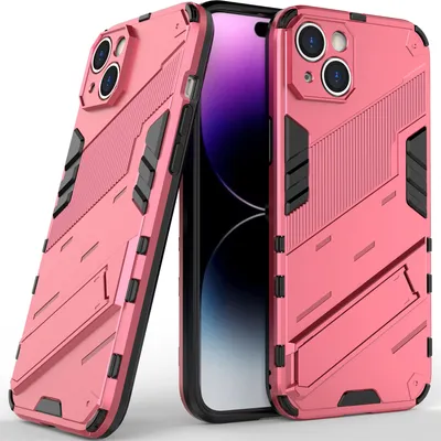 Produktbild von Armor Hülle für iPhone 14, Hybrid PC TPU Bumper Stoßfestes Schutzhülle mit Standfunktion Rosa